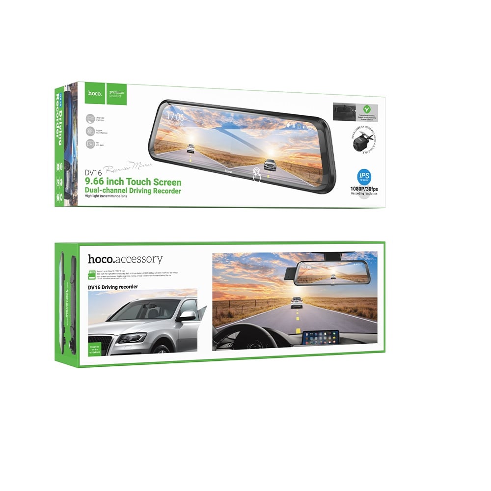 CAMARA ESPEJO RETROVISOR HOCO DV16 DASH CAM DUAL NEGRO - 3