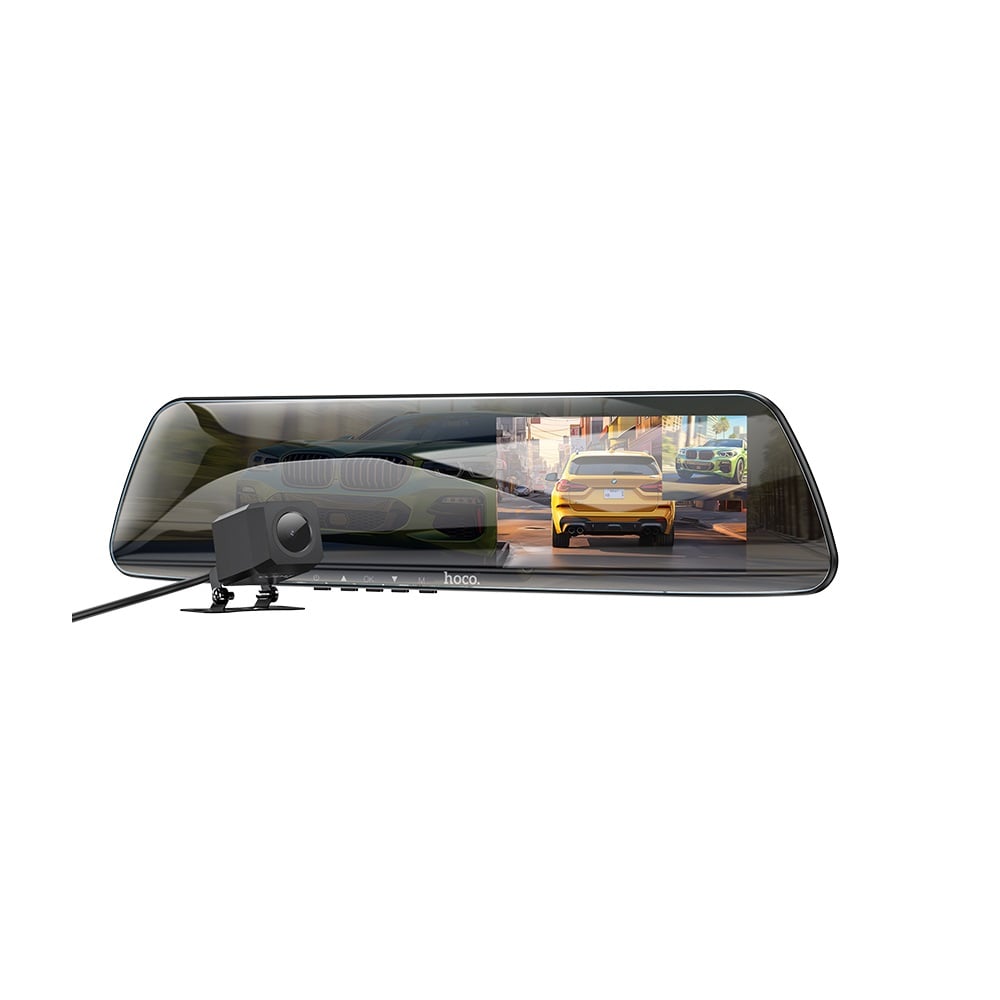 CAMARA ESPEJO RETROVISOR HOCO DV4 DASH CAM DUAL NEGRO - 1