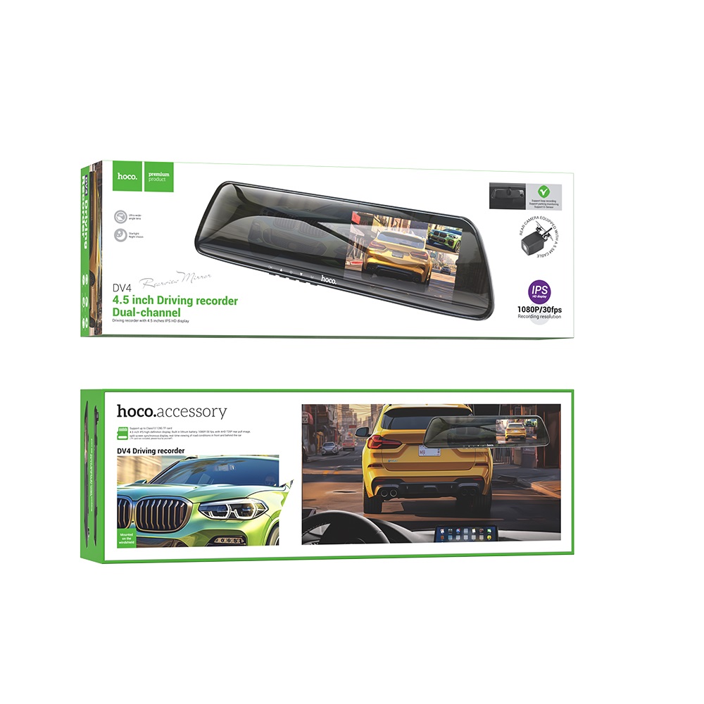 CAMARA ESPEJO RETROVISOR HOCO DV4 DASH CAM DUAL NEGRO - 3