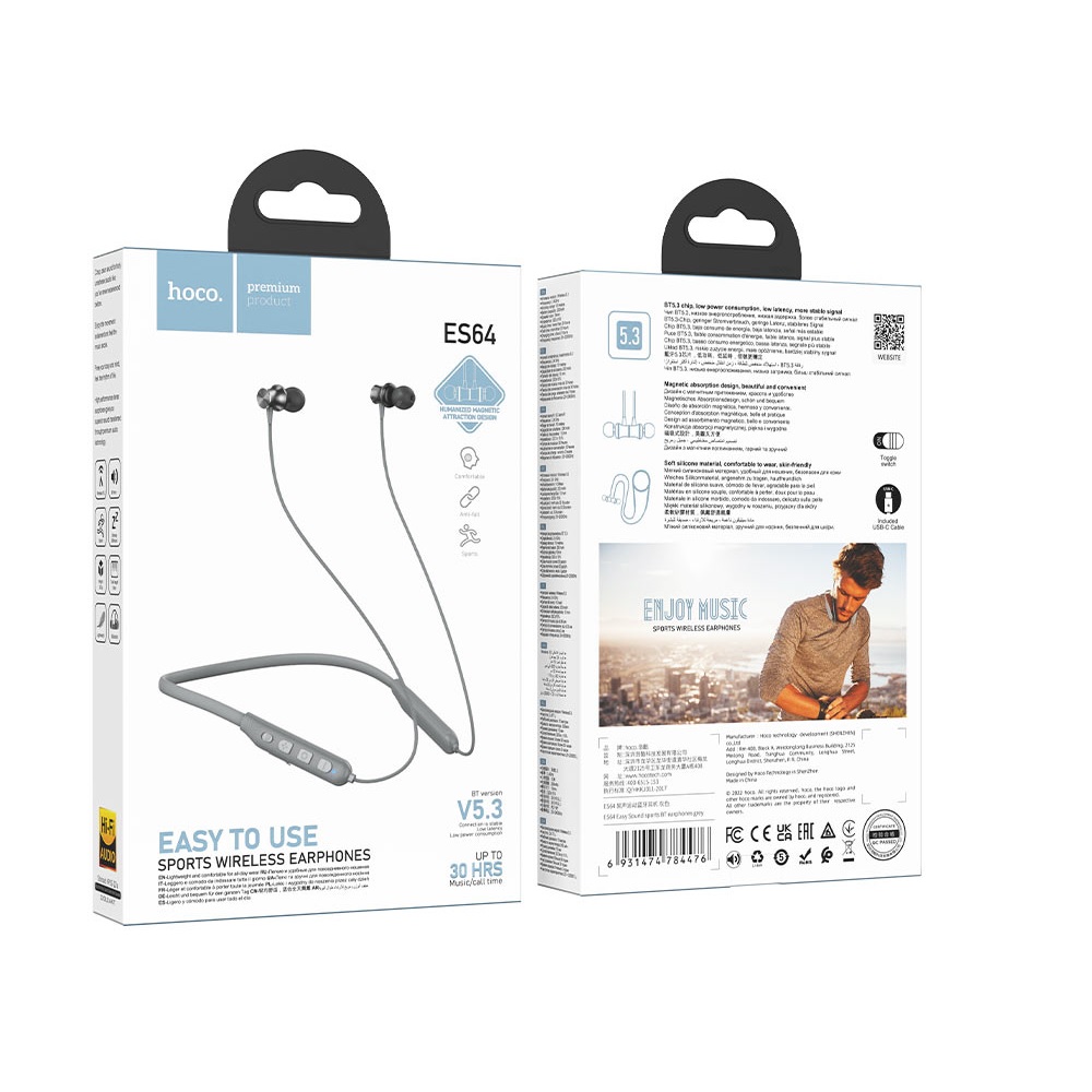 AUDIFONOS BLUETOOTH HOCO ES64 DIADEMA CUELLO GRIS - 3