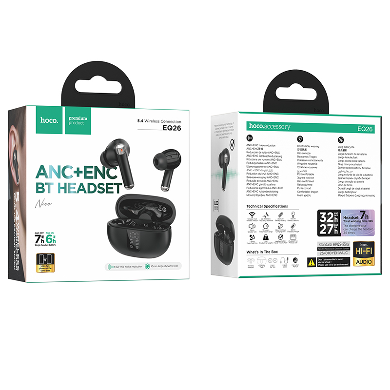 AUDÍFONOS INALAMBRICOS HOCO EQ26 BLUETOOTH ANC ENC NEGRO - 3