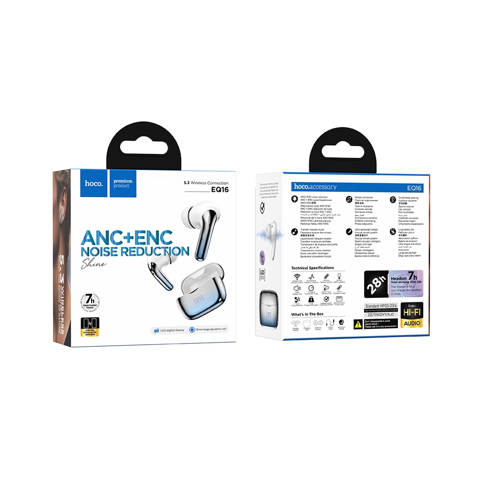 AUDÍFONOS INALAMBRICOS HOCO EQ16 BLUETOOTH ANC ENC AZUL - 3