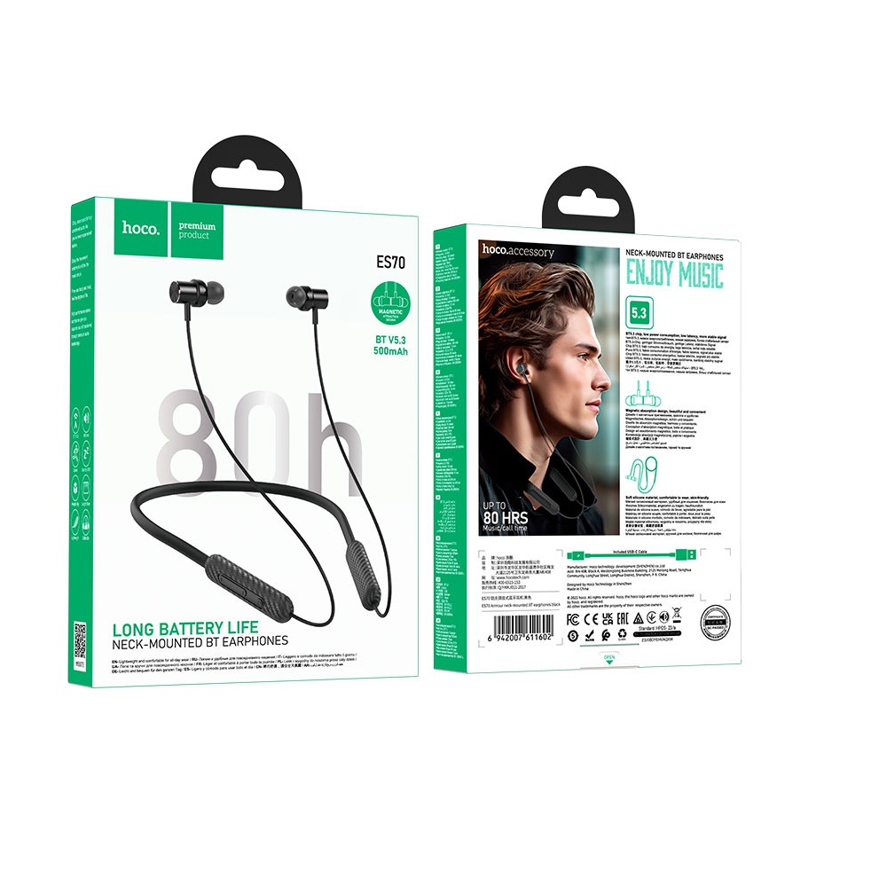 AUDIFONOS BLUETOOTH HOCO ES70 DIADEMA CUELLO NEGRO - 3