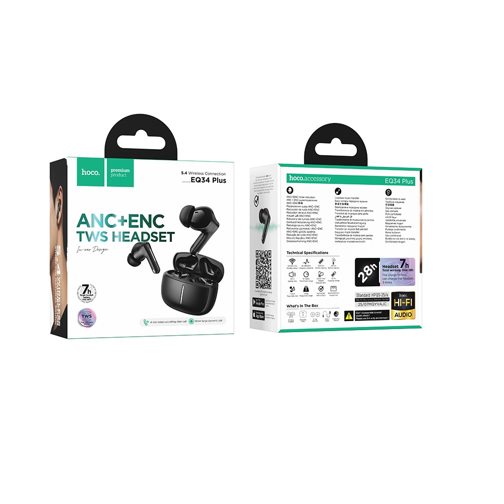 AUDÍFONOS INALAMBRICOS HOCO EQ34 PLUS BLUETOOTH ANC NEGRO - 3
