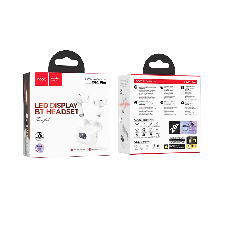 AUDÍFONOS INALAMBRICOS HOCO EQ2 PLUS BLUETOOTH STEREO BLANCO - 3