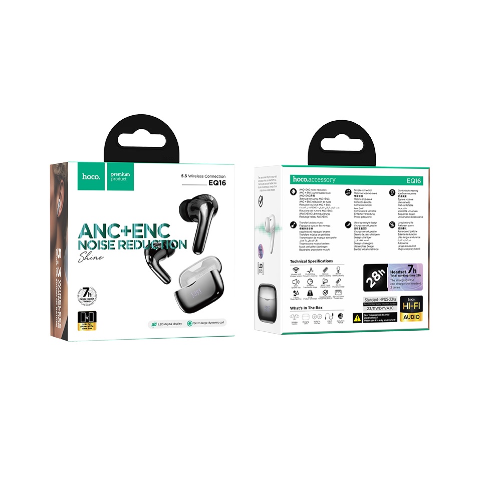 AUDÍFONOS INALAMBRICOS HOCO EQ16 BLUETOOTH ANC ENC NEGRO - 3