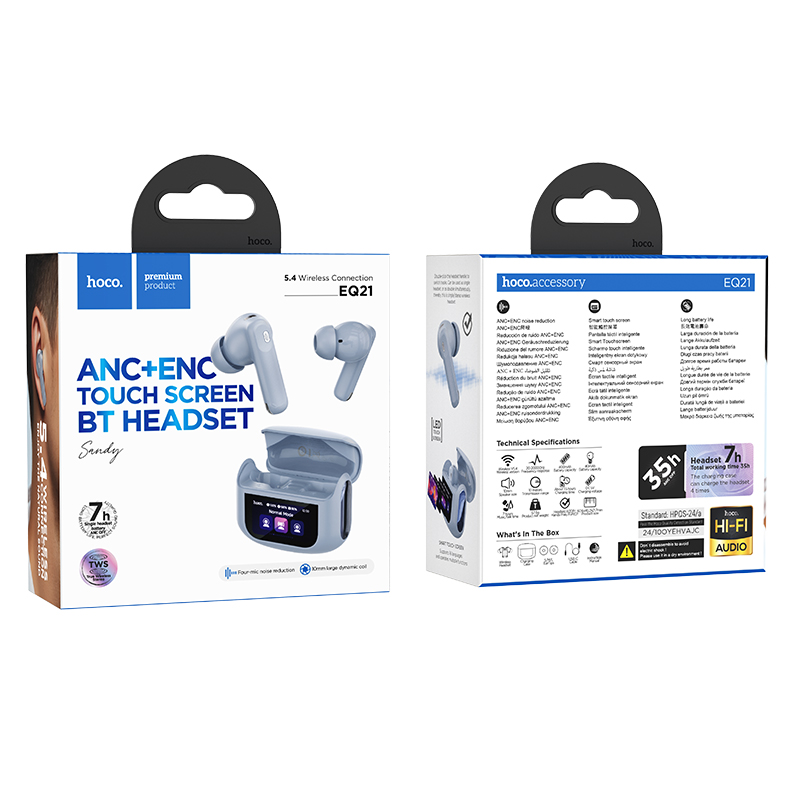 AUDÍFONOS INALAMBRICOS HOCO EQ21 BLUETOOTH PANTALLA AZUL - 3