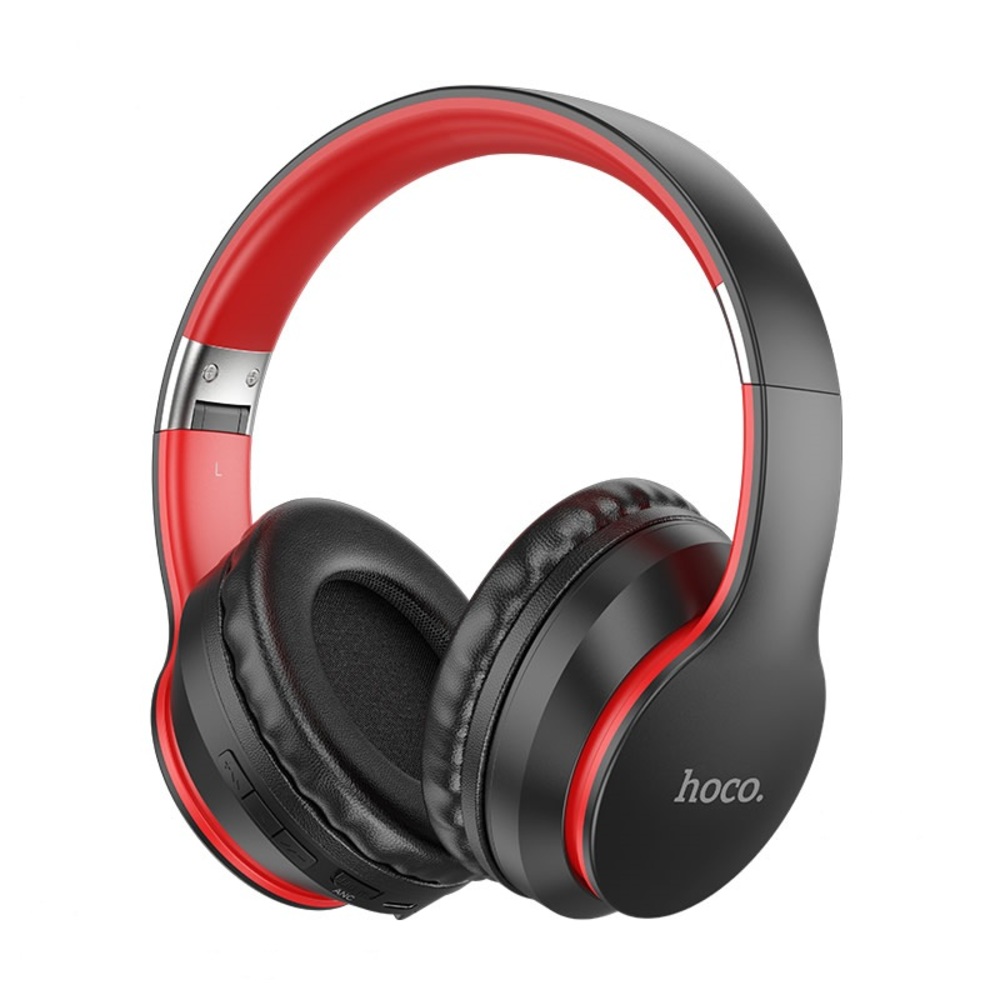 AUDIFONOS BLUETOOTH HOCO ESD16 DIADEMA OREJERAS NEGRO-ROJO - 1