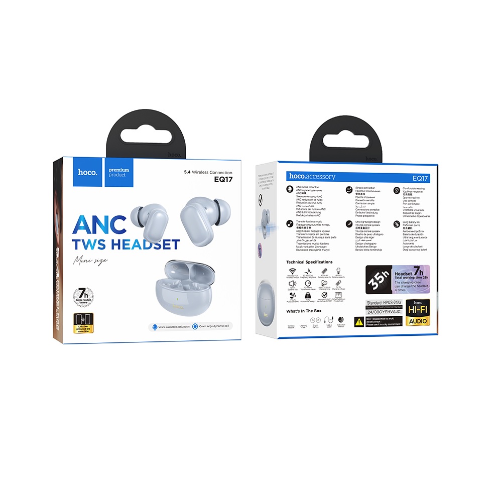 AUDÍFONOS INALAMBRICOS HOCO EQ17 BLUETOOTH ANC CELESTE - 3