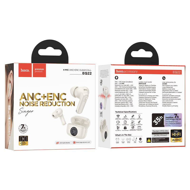 AUDÍFONOS INALAMBRICOS HOCO EQ22 BLUETOOTH ANC ENC BLANCO - 2