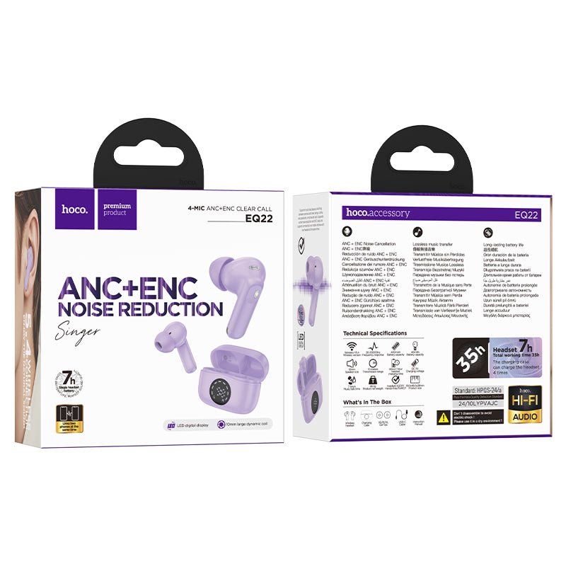 AUDÍFONOS INALAMBRICOS HOCO EQ22 BLUETOOTH ANC ENC PURPULA - 3