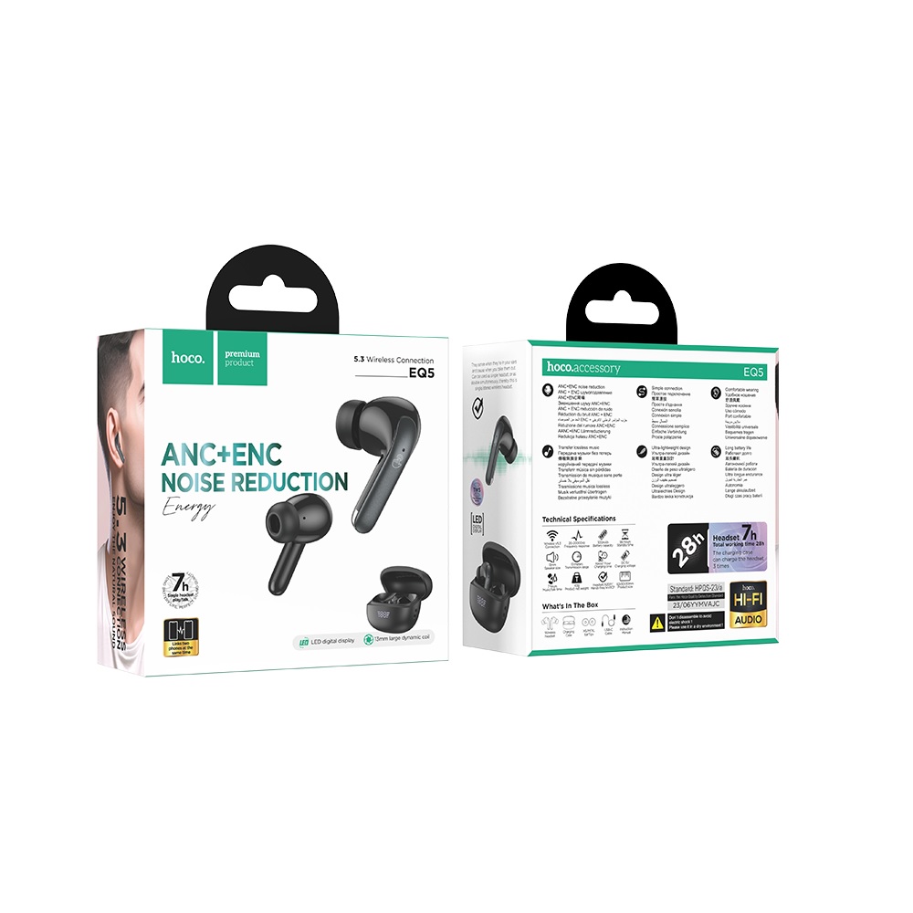 AUDÍFONOS INALAMBRICOS HOCO EQ5 BLUETOOTH ANC ENC NEGRO - 3