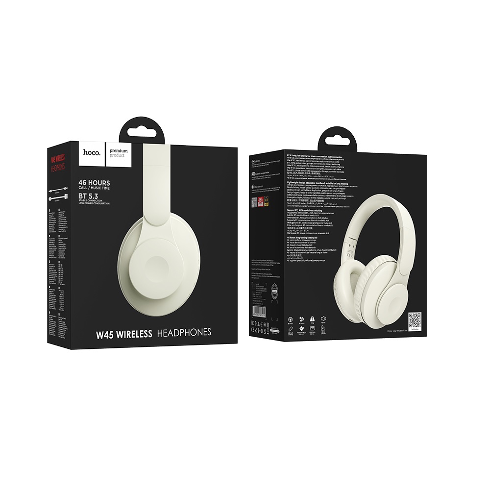 AUDIFONOS BLUETOOTH HOCO W45 DIADEMA OREJERAS 46 HORAS BLANCO - 3