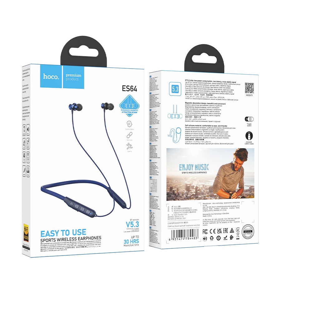 AUDIFONOS BLUETOOTH HOCO ES64 DIADEMA CUELLO AZUL - 3