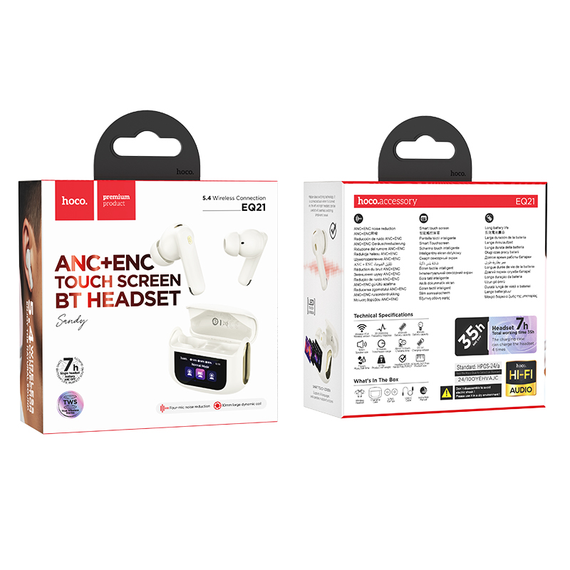AUDÍFONOS INALAMBRICOS HOCO EQ21 BLUETOOTH PANTALLA BLANCO - 3