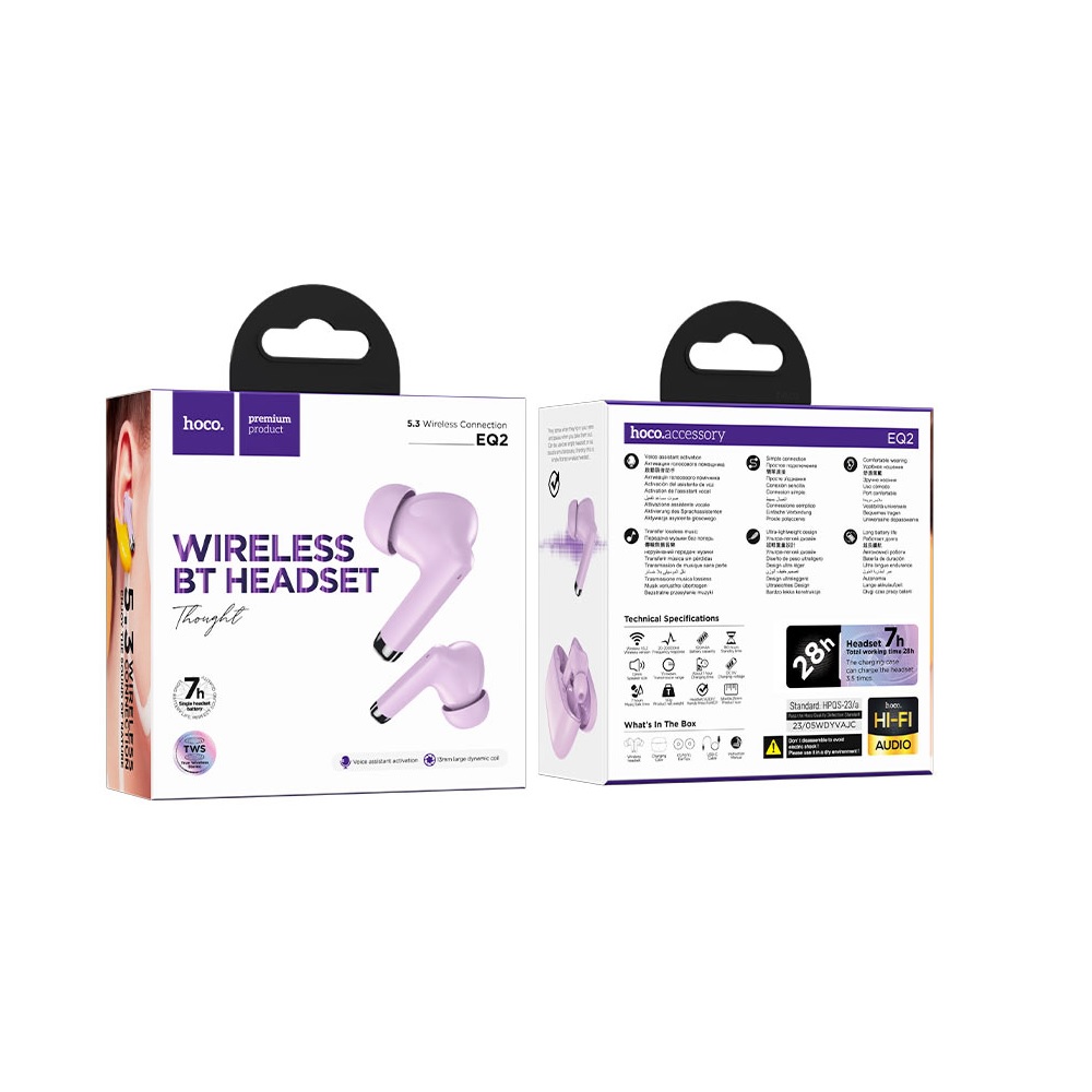 AUDÍFONOS INALAMBRICOS HOCO EQ2 BLUETOOTH STEREO PURPULA - 3
