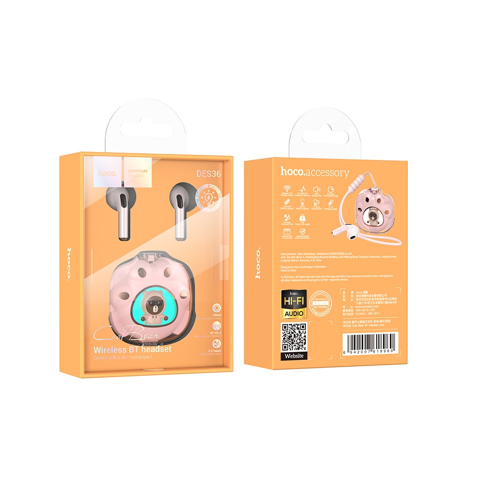 AUDÍFONOS INALAMBRICOS HOCO DES36 BLUETOOTH ROSA - 3