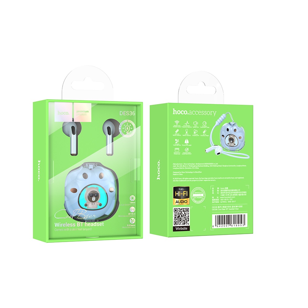 AUDÍFONOS INALAMBRICOS HOCO DES36 BLUETOOTH AZUL - 3