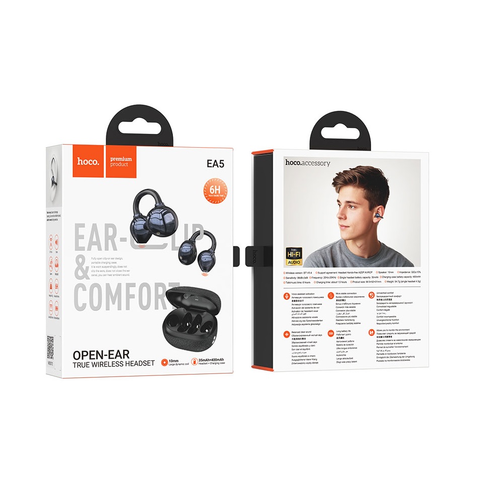 AUDÍFONOS INALAMBRICOS HOCO EA5 BLUETOOTH CLIP ON NEGRO - 3