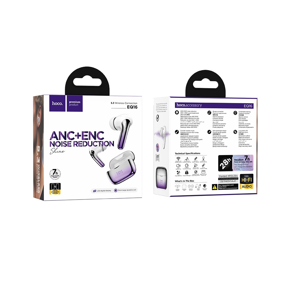 AUDÍFONOS INALAMBRICOS HOCO EQ16 BLUETOOTH ANC ENC PURPULA - 3