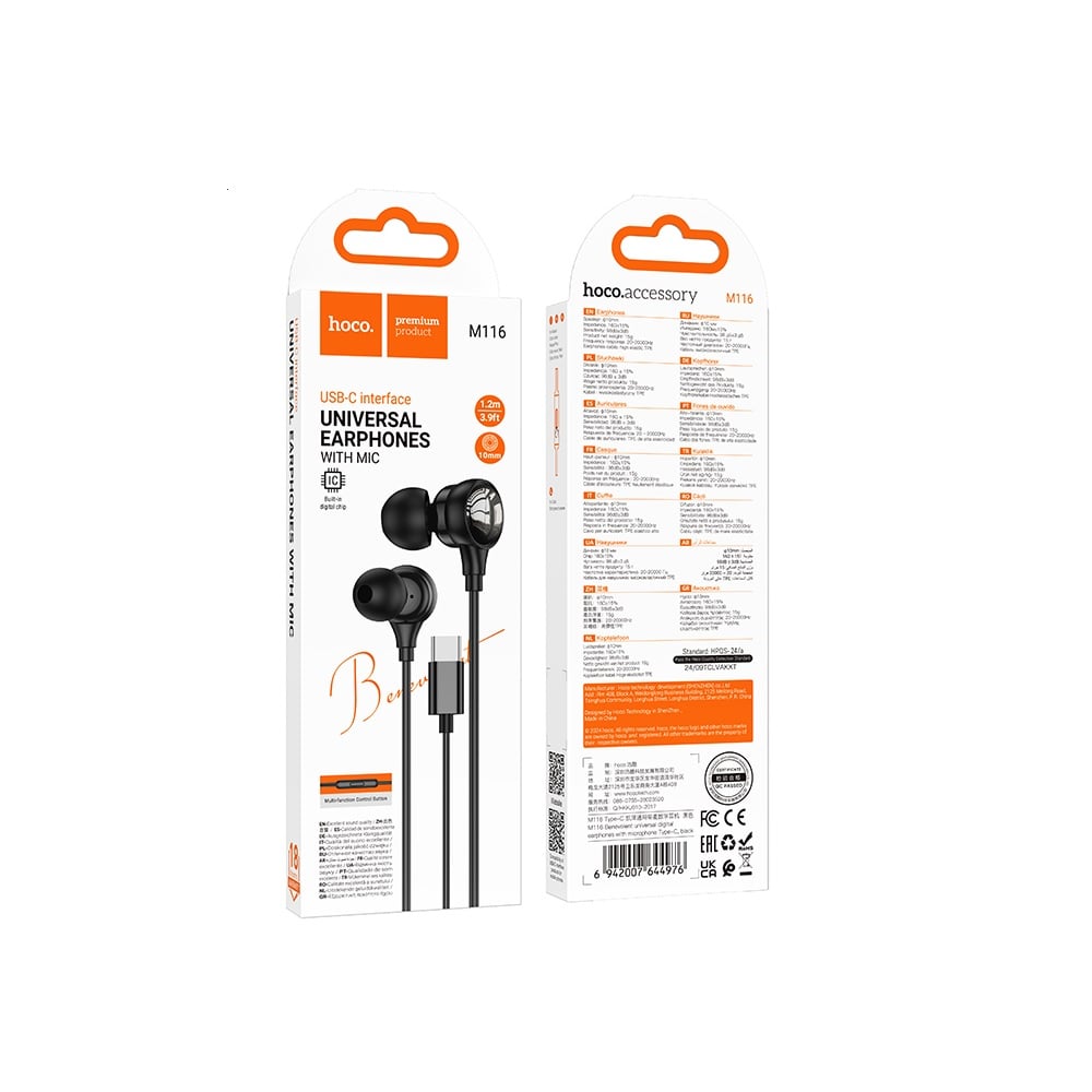AUDÍFONO CON MICRÓFONO HOCO M116 ALÁMBRICO TIPO C NEGRO - 3