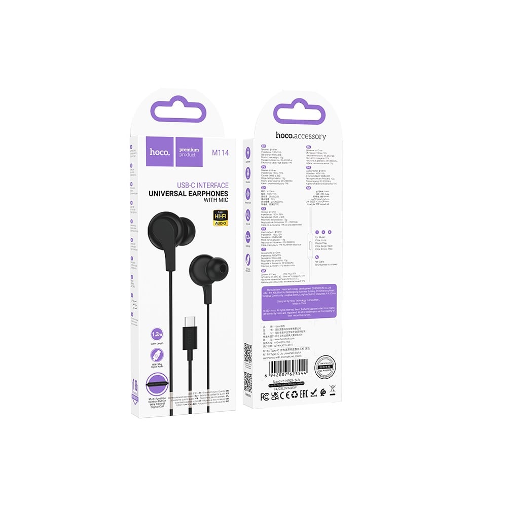 AUDÍFONO CON MICRÓFONO HOCO M114 ALÁMBRICO TIPO C NEGRO - 3