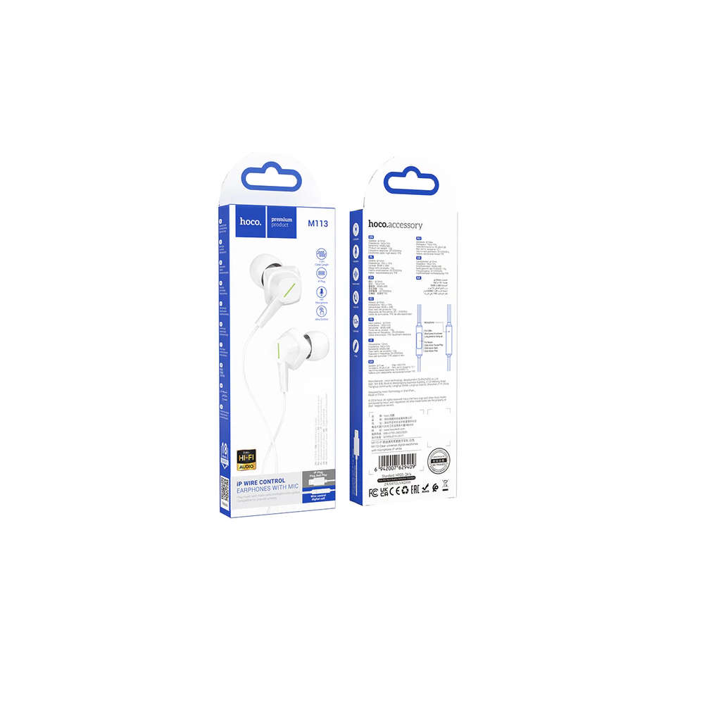 AUDÍFONO CON MICRÓFONO HOCO M113 ALÁMBRICO LIGHTNING BLANCO - 3