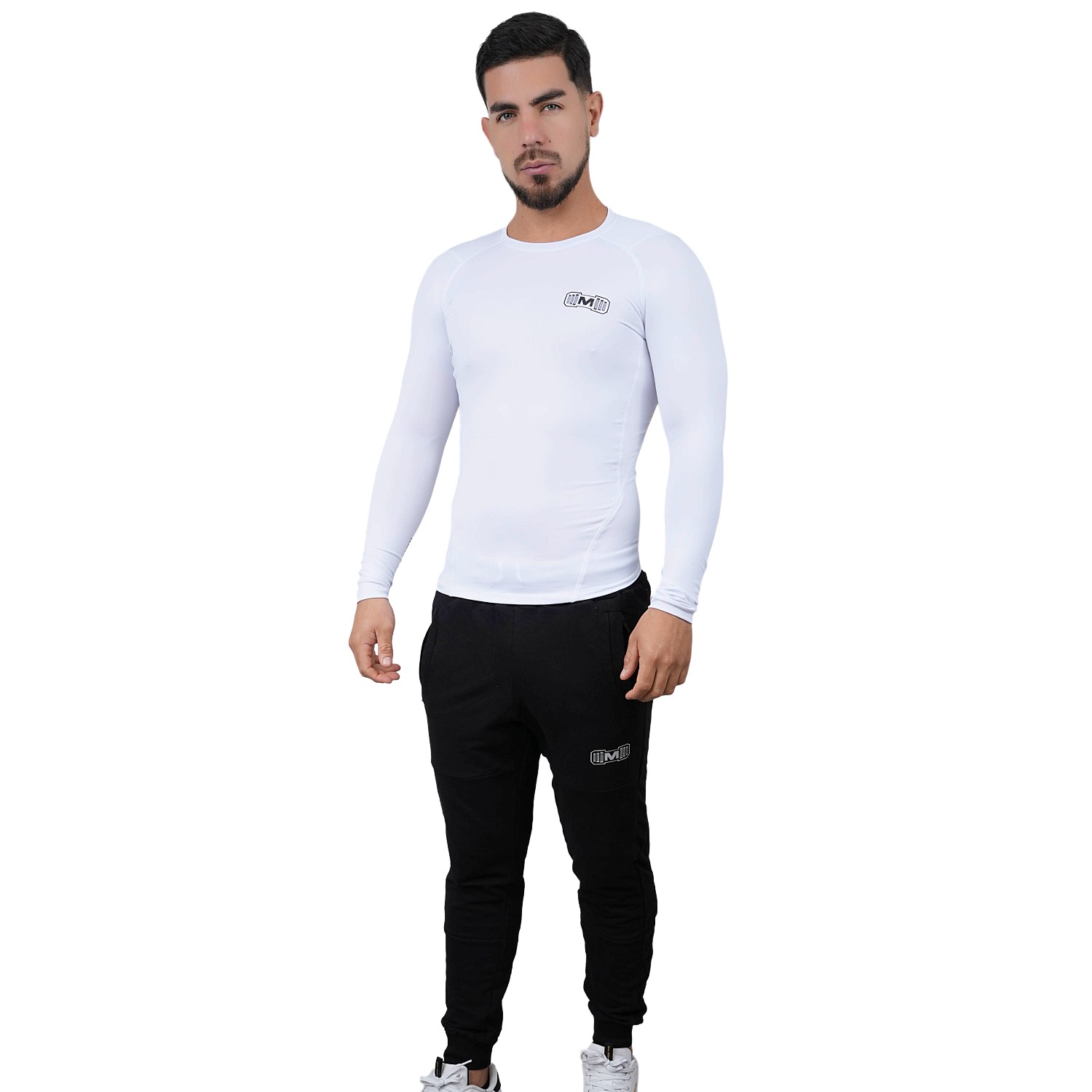 POLO DEPORTIVO DE COMPRESIÓN MANGA LARGA MUSCLE MUSEUM COLOR BLANCO PARA HOMBRES - 5