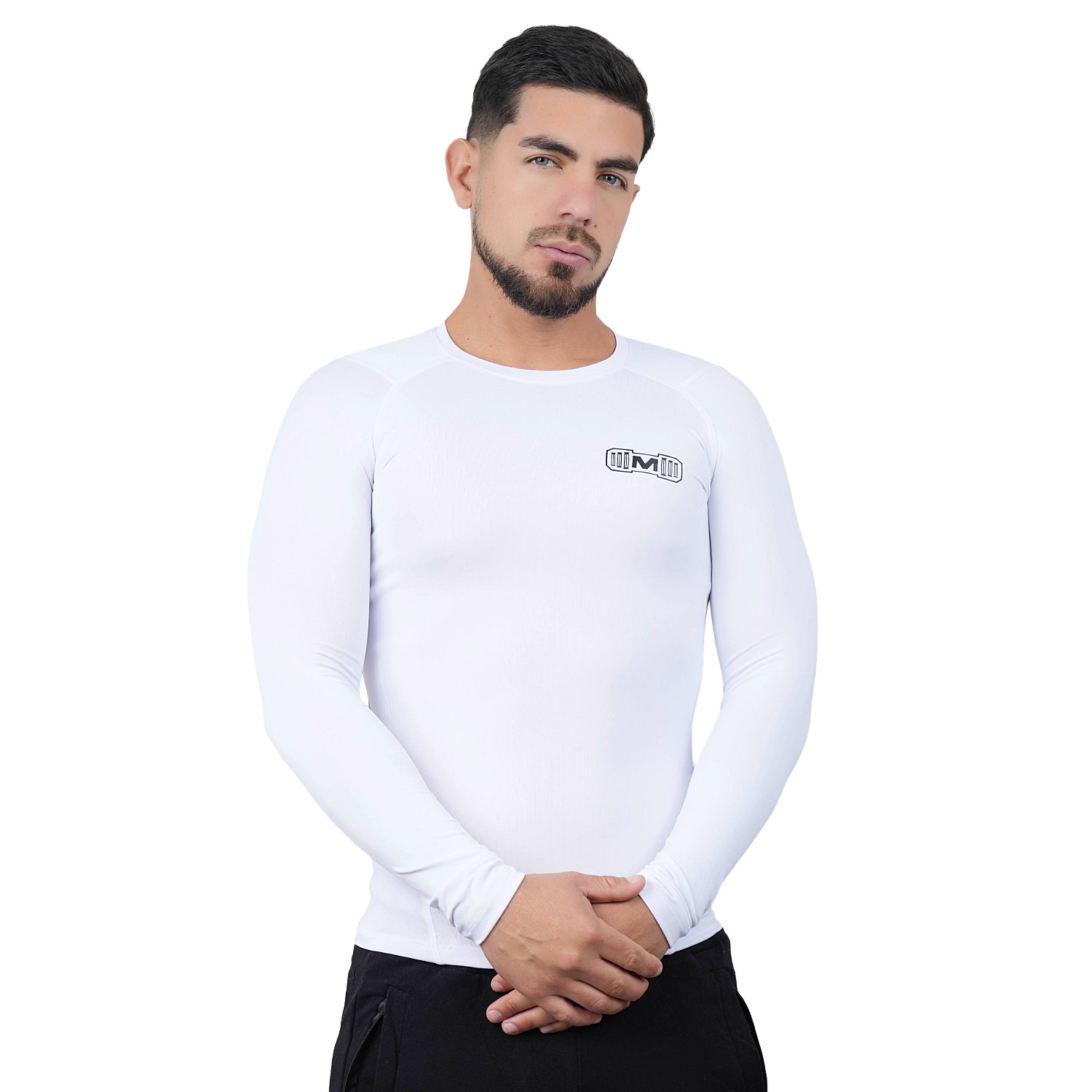 POLO DEPORTIVO DE COMPRESIÓN MANGA LARGA MUSCLE MUSEUM COLOR BLANCO PARA HOMBRES - 6