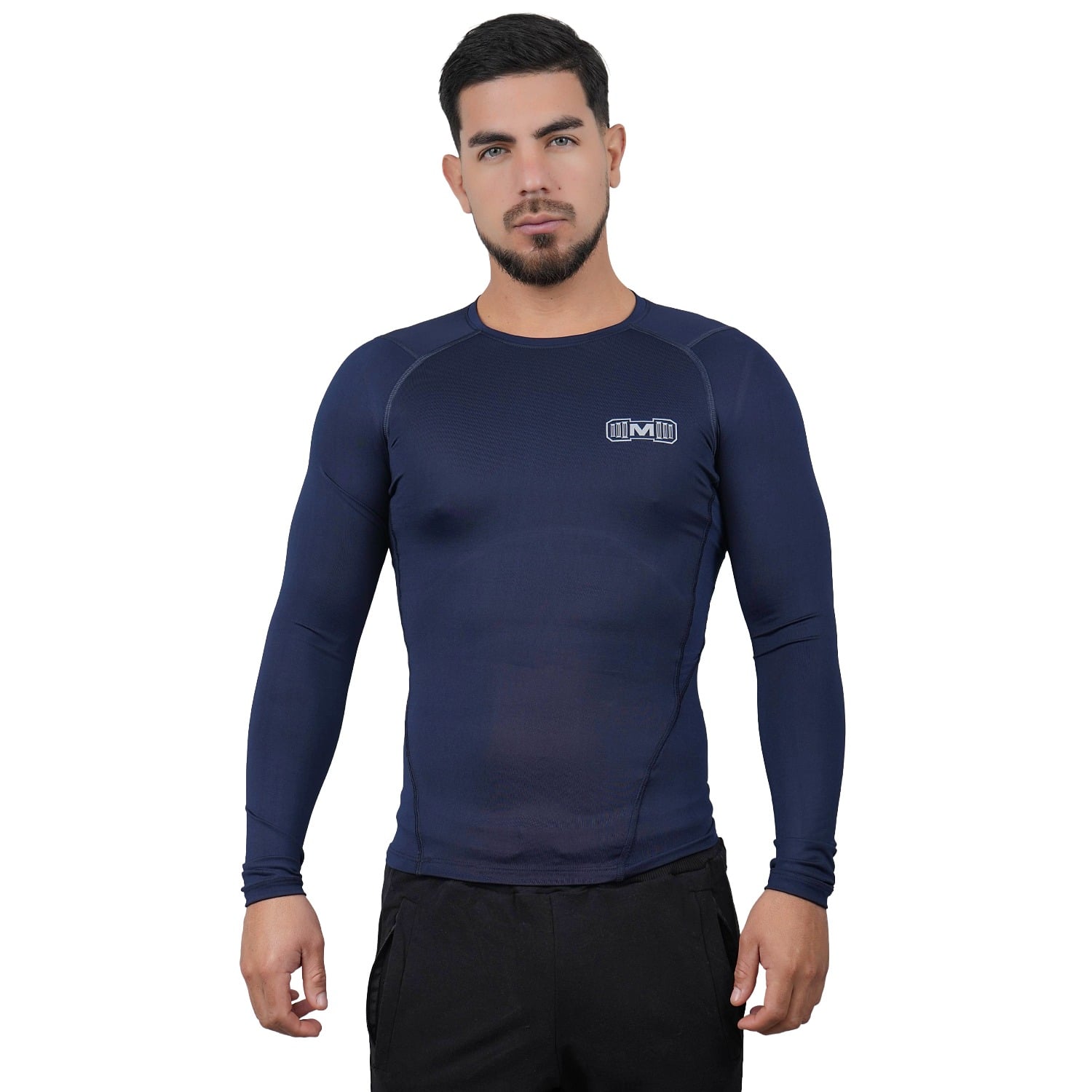 POLO DEPORTIVO DE COMPRESIÓN MANGA LARGA MUSCLE MUSEUM COLOR AZUL PARA HOMBRES - 1
