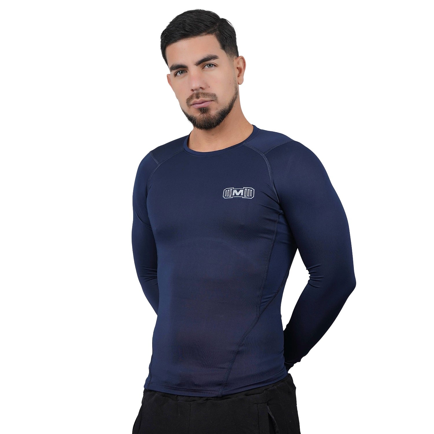 POLO DEPORTIVO DE COMPRESIÓN MANGA LARGA MUSCLE MUSEUM COLOR AZUL PARA HOMBRES - 2
