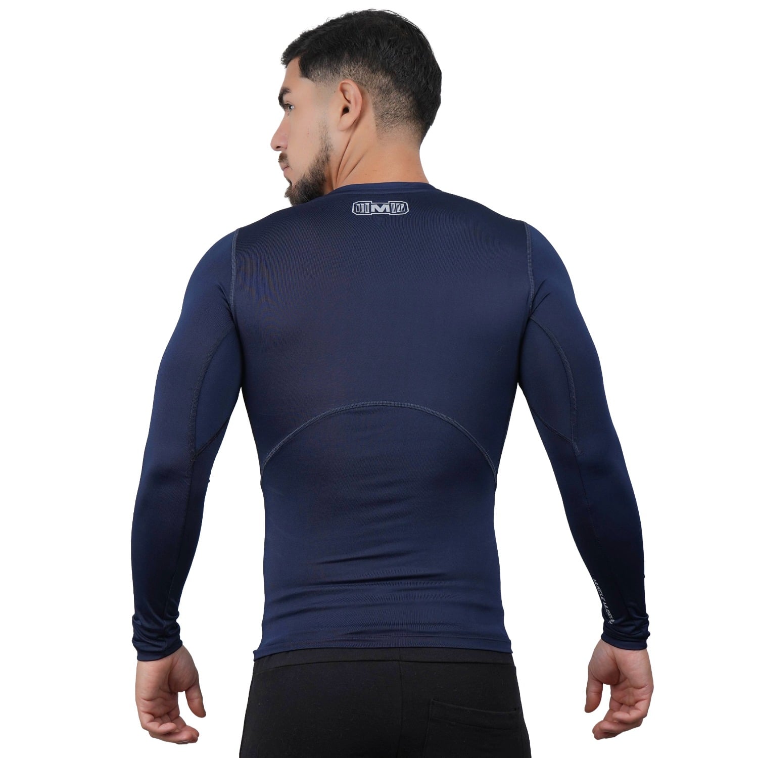 POLO DEPORTIVO DE COMPRESIÓN MANGA LARGA MUSCLE MUSEUM COLOR AZUL PARA HOMBRES - 3
