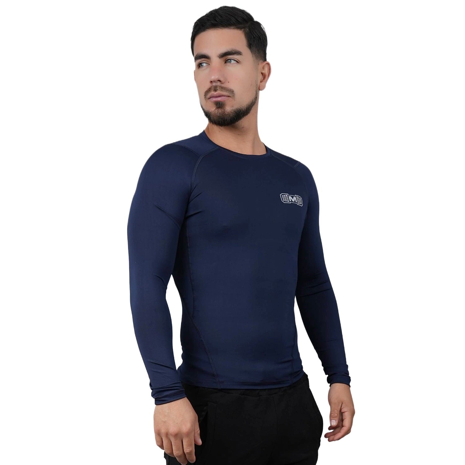 POLO DEPORTIVO DE COMPRESIÓN MANGA LARGA MUSCLE MUSEUM COLOR AZUL PARA HOMBRES - 4