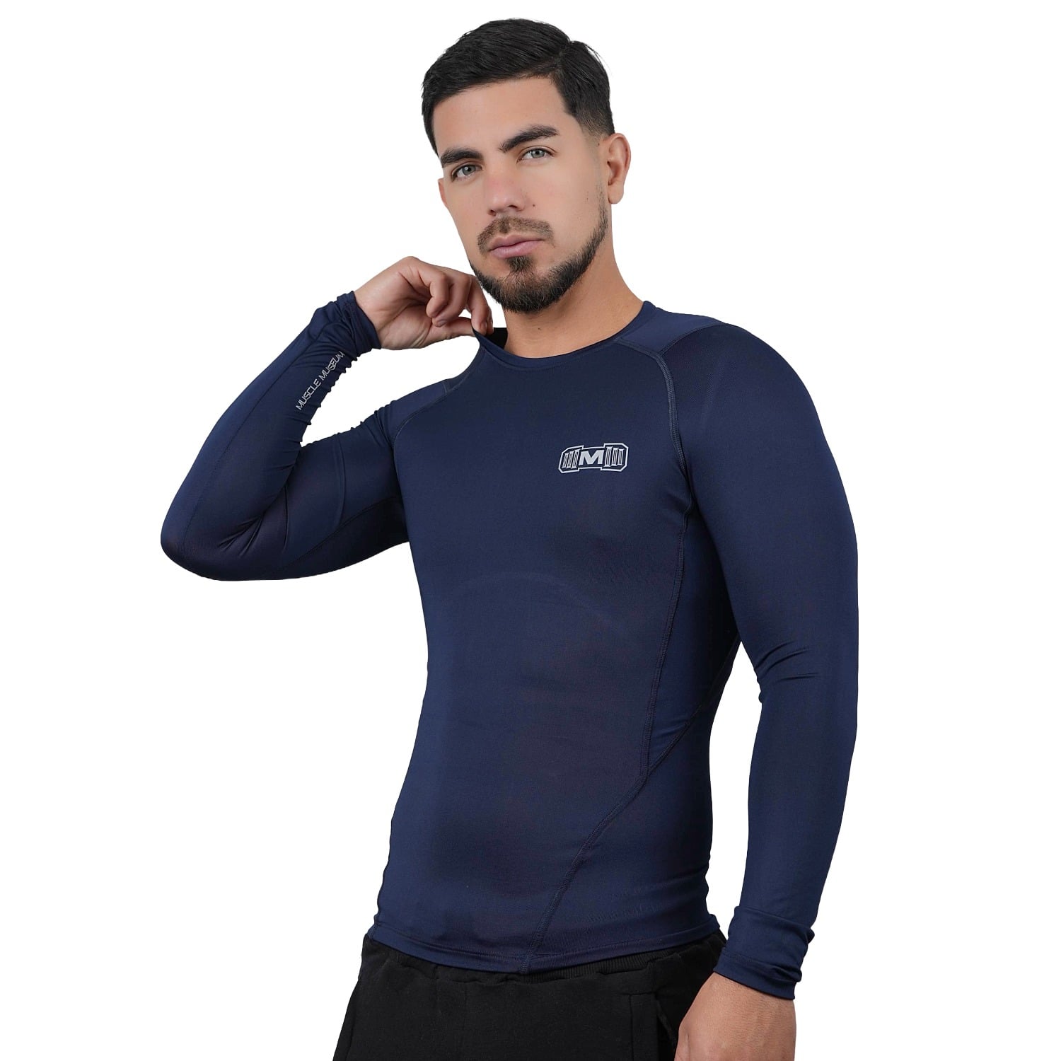 POLO DEPORTIVO DE COMPRESIÓN MANGA LARGA MUSCLE MUSEUM COLOR AZUL PARA HOMBRES - 5