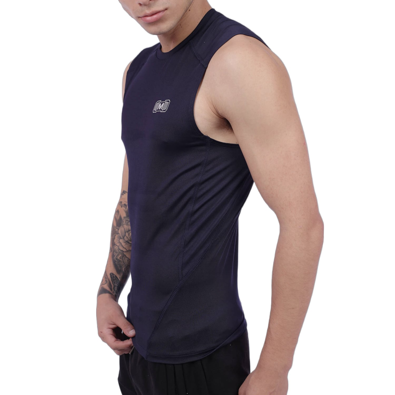 POLO DEPORTIVO HOMBRE MUSCLE MUSEUM AZUL OSCURO COMPRESIÓN MANGA CERO - 2