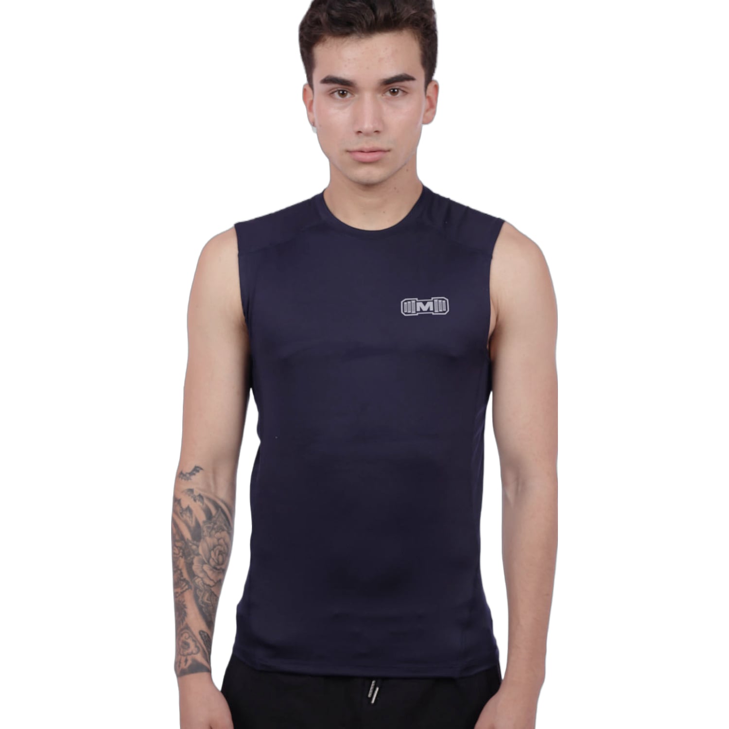POLO DEPORTIVO HOMBRE MUSCLE MUSEUM AZUL OSCURO COMPRESIÓN MANGA CERO - 3