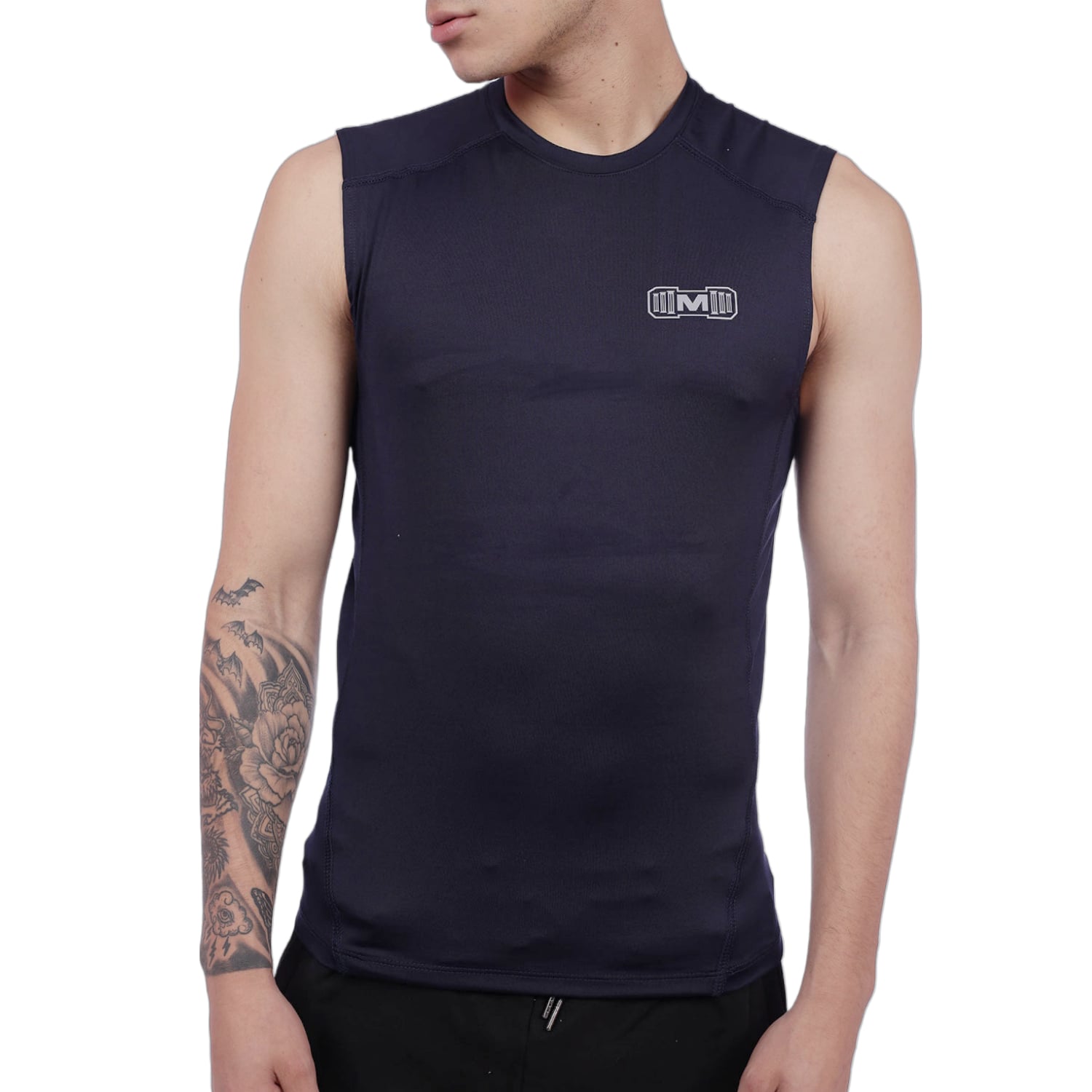 POLO DEPORTIVO HOMBRE MUSCLE MUSEUM AZUL OSCURO COMPRESIÓN MANGA CERO - 4