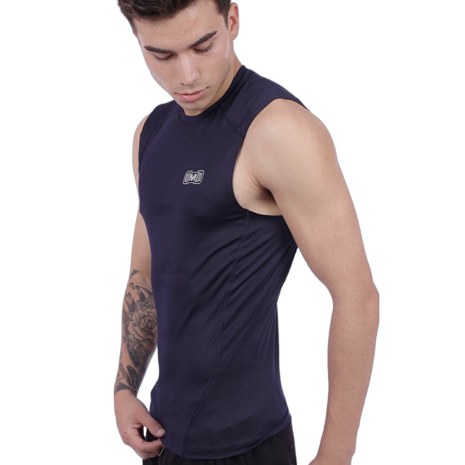 POLO DEPORTIVO HOMBRE MUSCLE MUSEUM AZUL OSCURO COMPRESIÓN MANGA CERO - 5