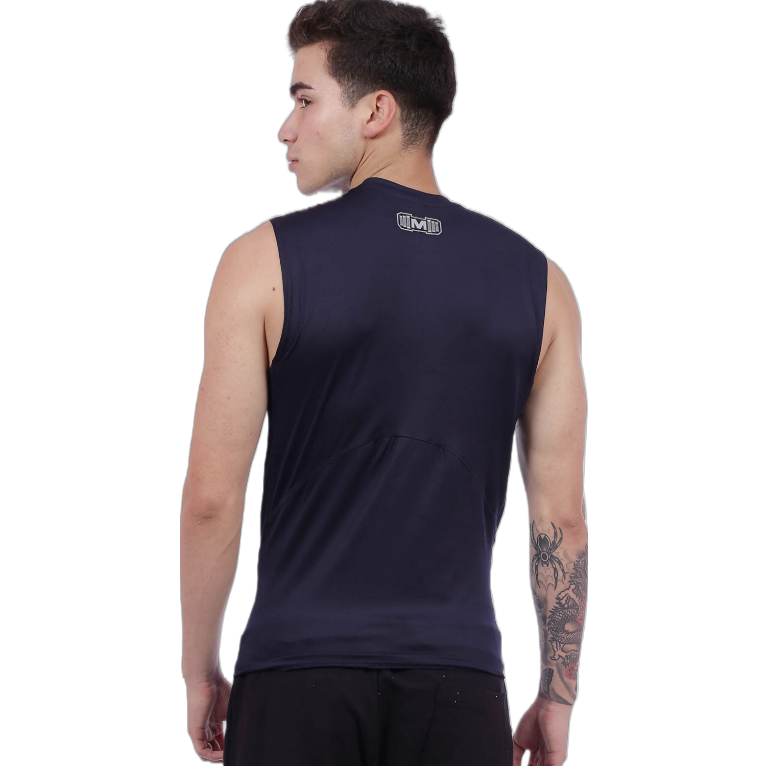 POLO DEPORTIVO HOMBRE MUSCLE MUSEUM AZUL OSCURO COMPRESIÓN MANGA CERO - 6
