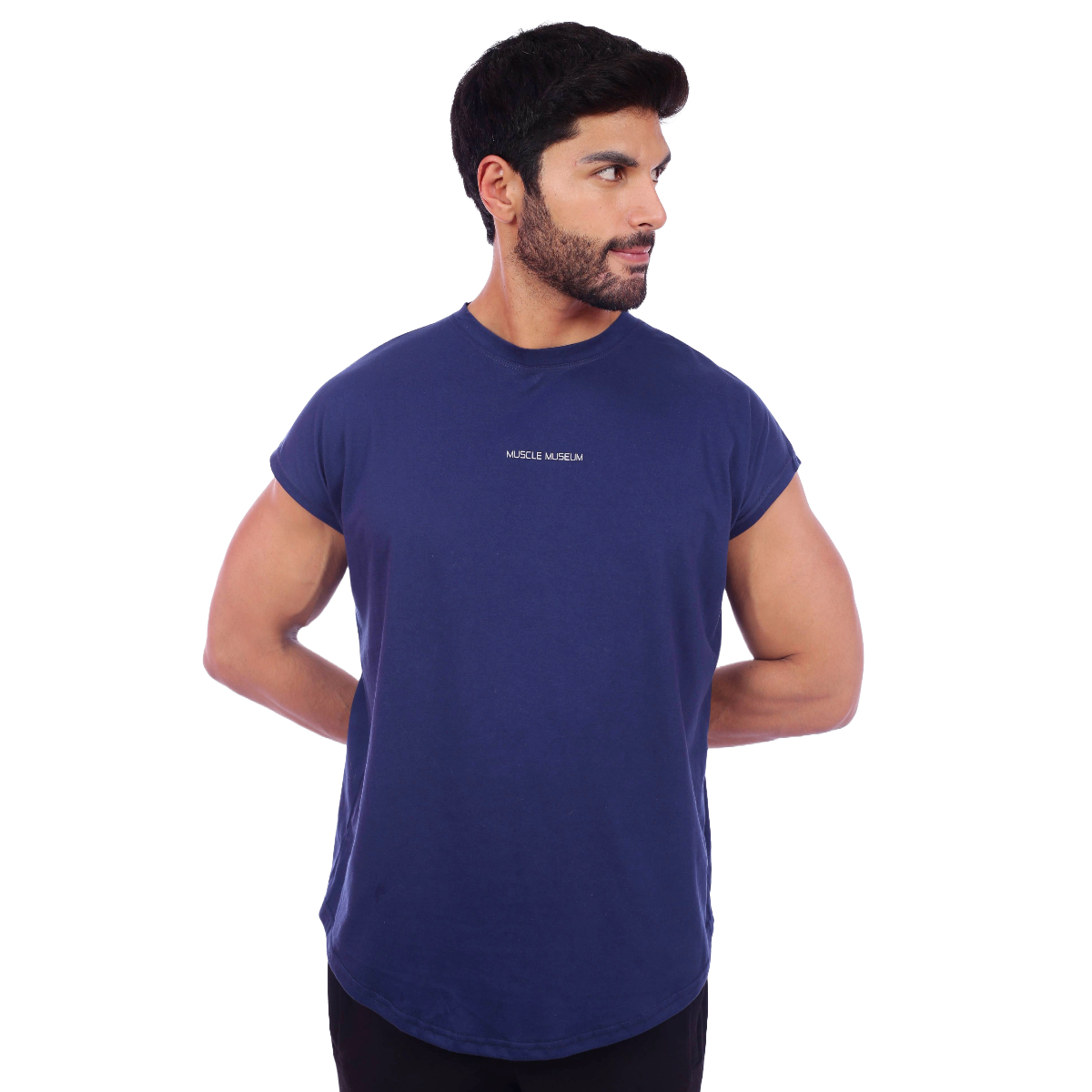 POLO HOMBRE MUSCLE MUSEUM ALGODÓN AZUL ACERO MUSCLE TEE MANGA CERO - 1