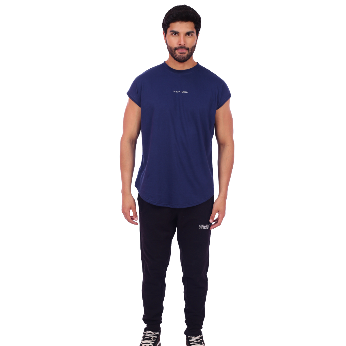 POLO HOMBRE MUSCLE MUSEUM ALGODÓN AZUL ACERO MUSCLE TEE MANGA CERO - 2
