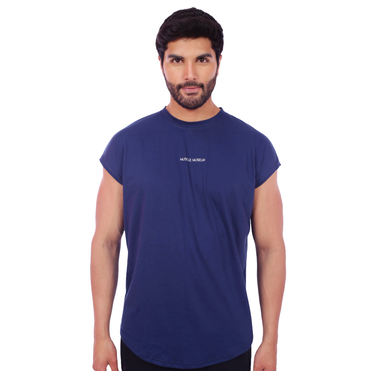 POLO HOMBRE MUSCLE MUSEUM ALGODÓN AZUL ACERO MUSCLE TEE MANGA CERO - 3