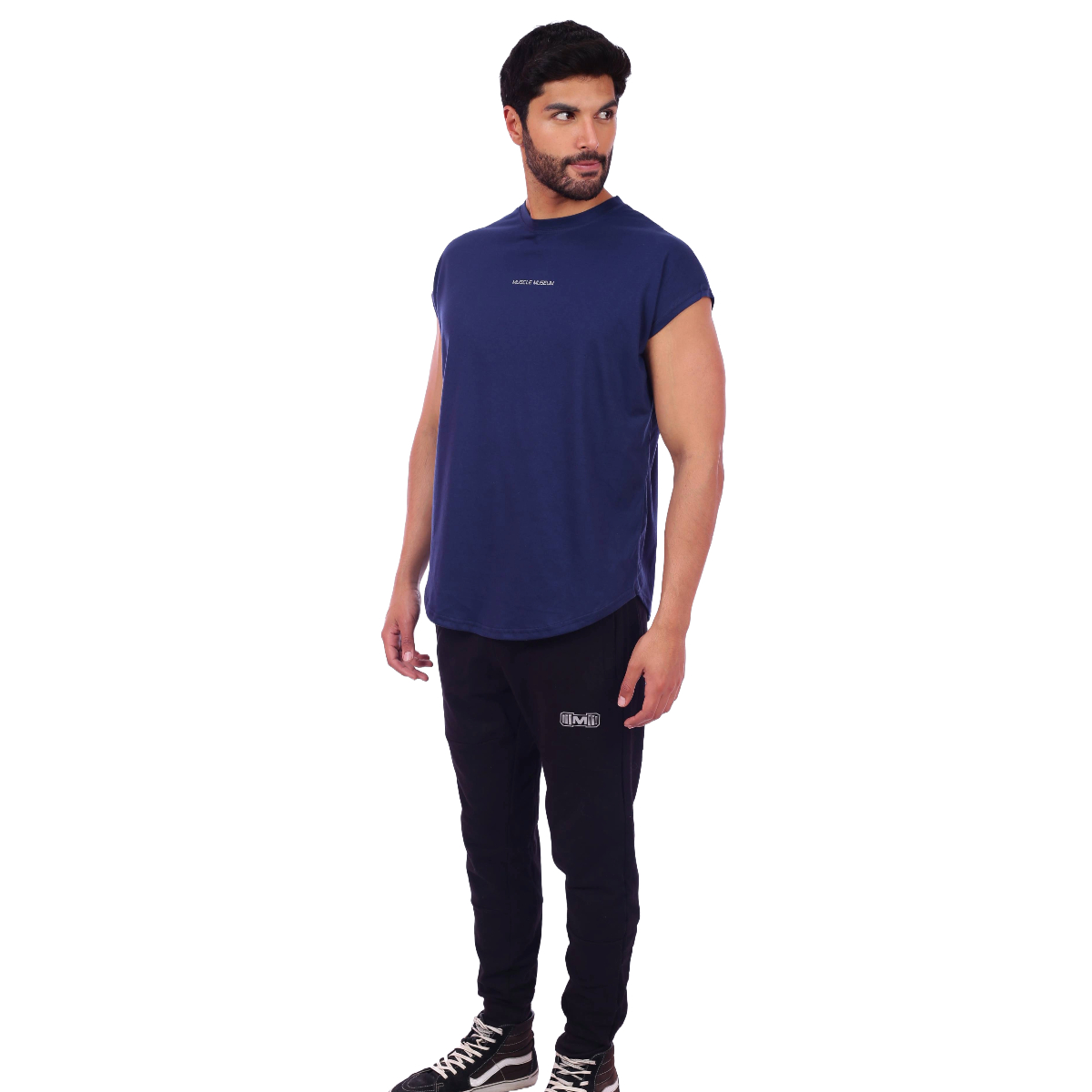 POLO HOMBRE MUSCLE MUSEUM ALGODÓN AZUL ACERO MUSCLE TEE MANGA CERO - 4