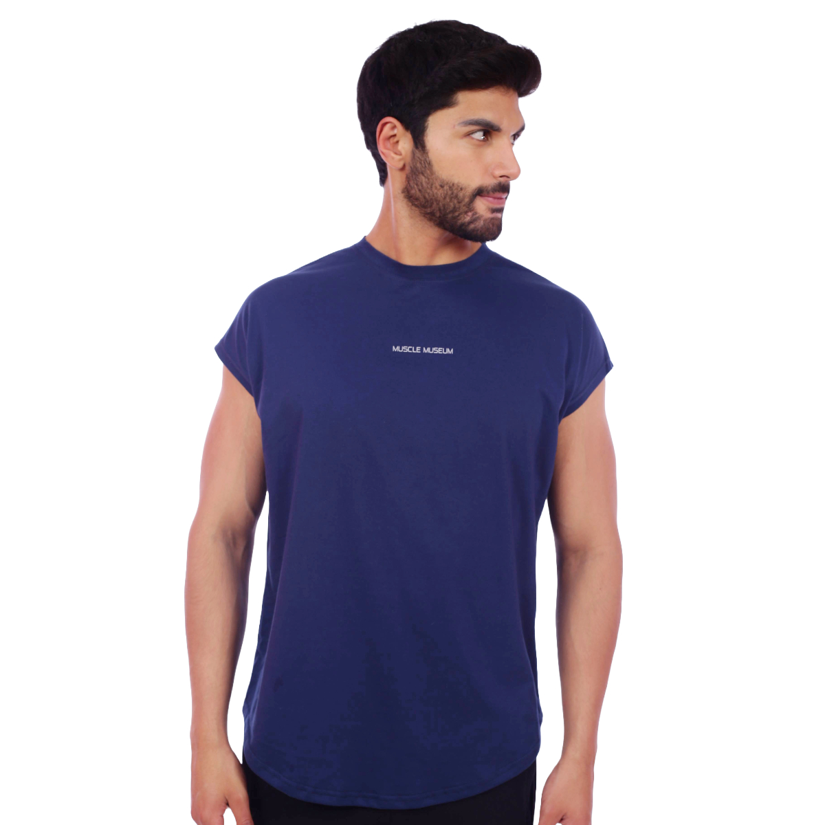 POLO HOMBRE MUSCLE MUSEUM ALGODÓN AZUL ACERO MUSCLE TEE MANGA CERO - 5