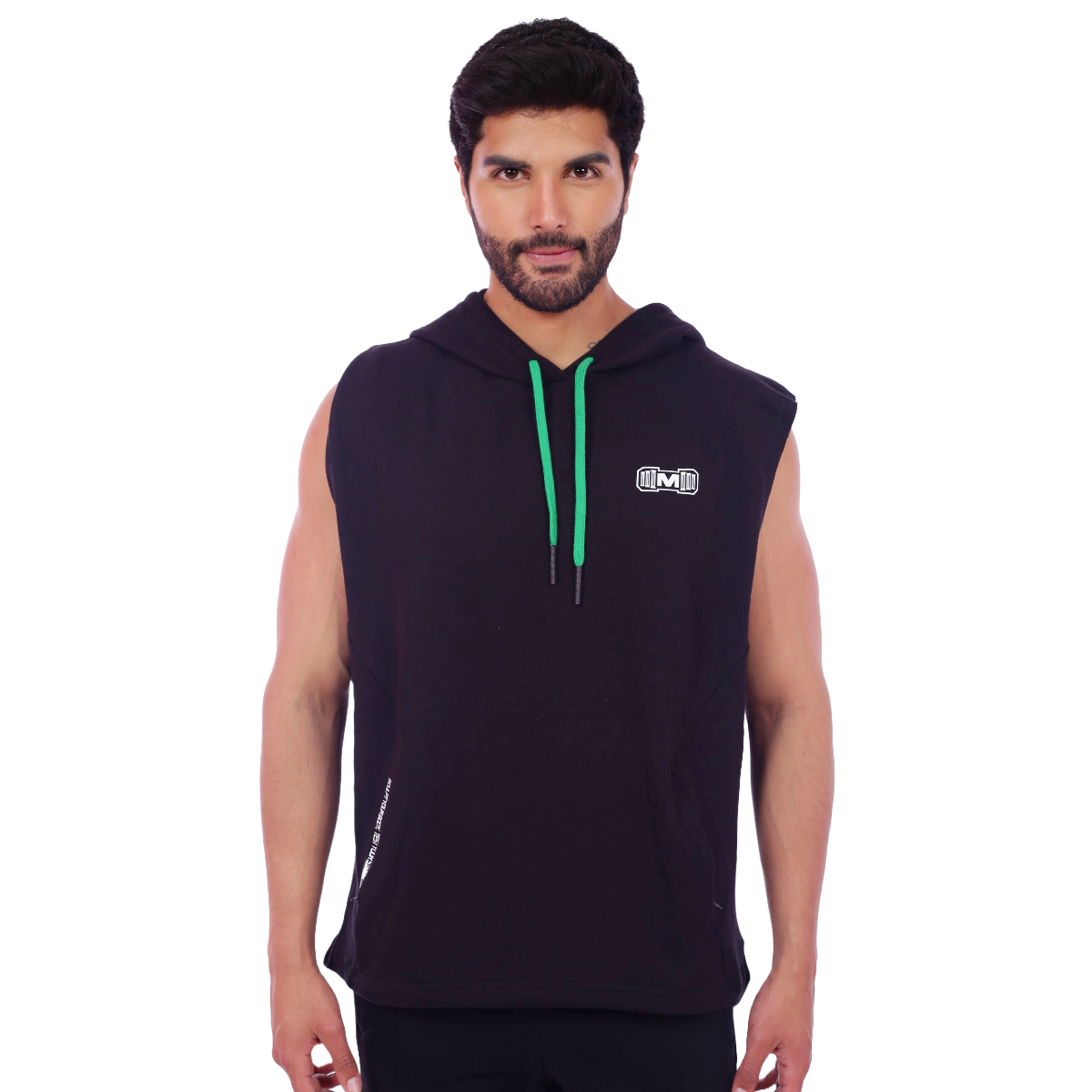 POLERA HOMBRE MUSCLE MUSEUM NEGRO MANGA CERO Y VERDE CON BOLSILLO DELANTERO CON CIERRE - 3