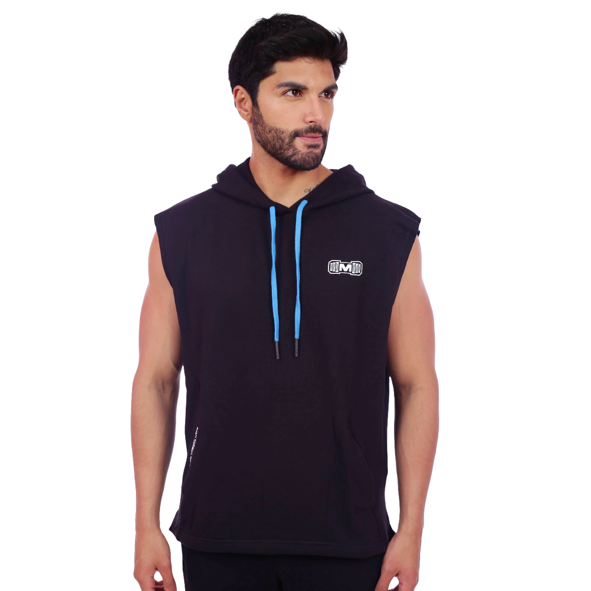 POLERA HOMBRE MUSCLE MUSEUM NEGRO Y AZUL MANGA CERO CON BOLSILLO DELANTERO CON CIERRE - 1