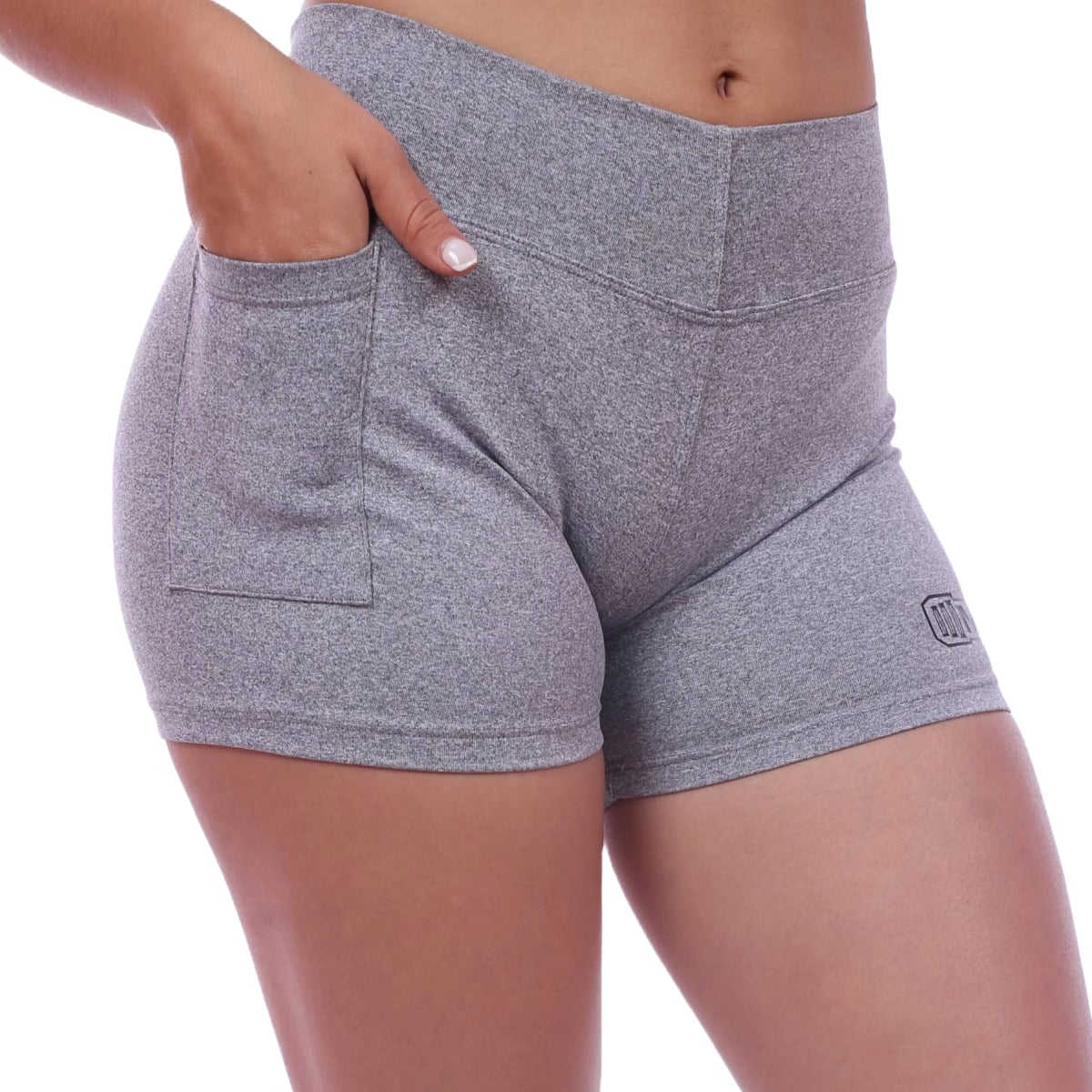 SHORT TODA ACTIVIDAD MUJER MUSCLE MUSEUM PLOMO PANTALONETA CON BOLSILLO LATERAL JASPEADO - 1