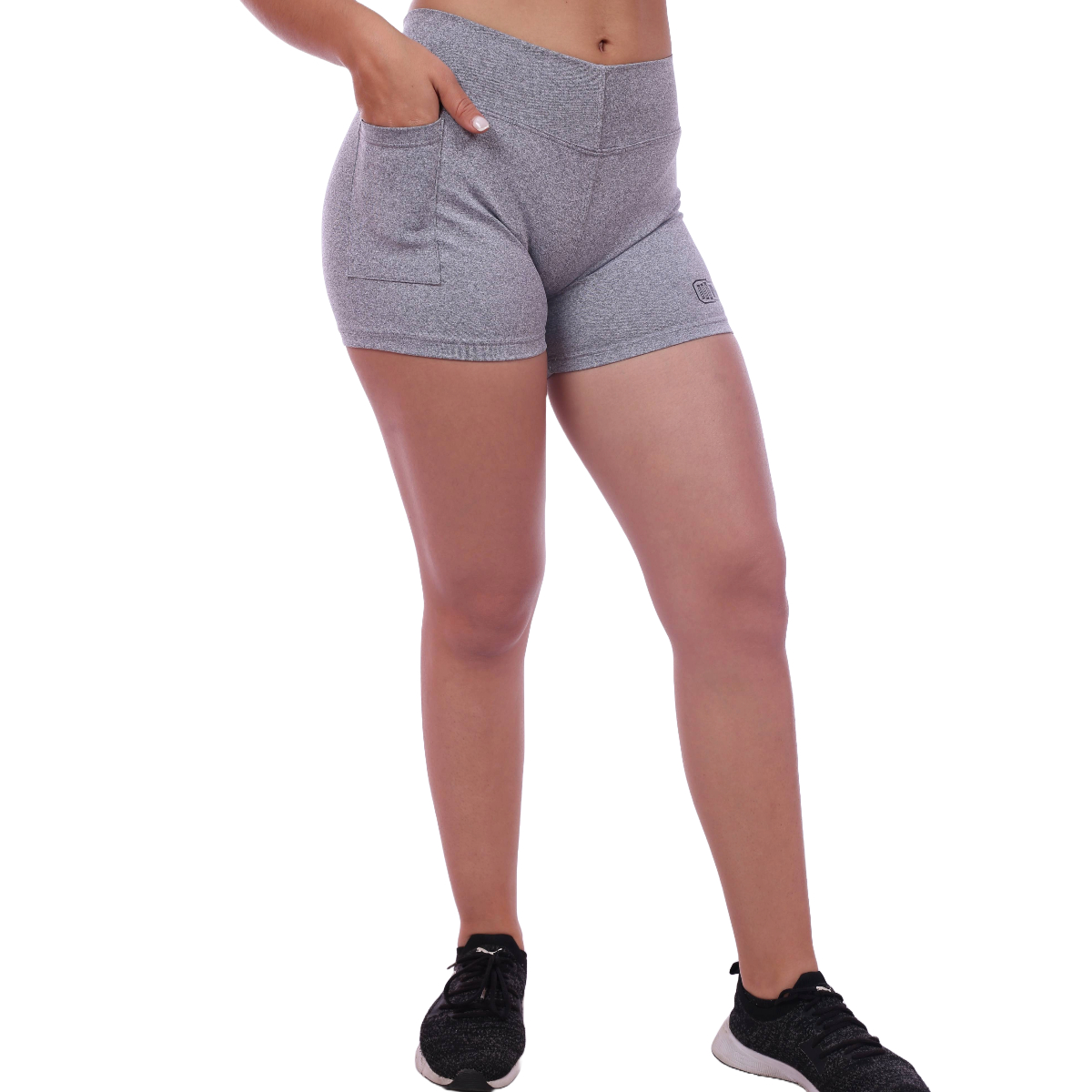 SHORT TODA ACTIVIDAD MUJER MUSCLE MUSEUM PLOMO PANTALONETA CON BOLSILLO LATERAL JASPEADO - 4