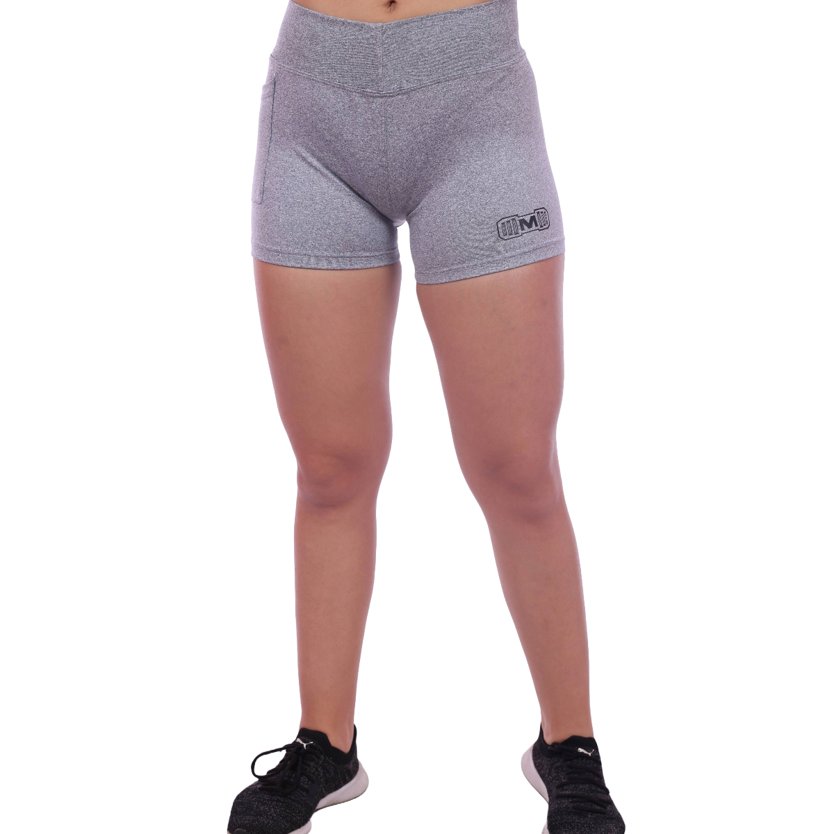 SHORT TODA ACTIVIDAD MUJER MUSCLE MUSEUM PLOMO PANTALONETA CON BOLSILLO LATERAL JASPEADO - 5