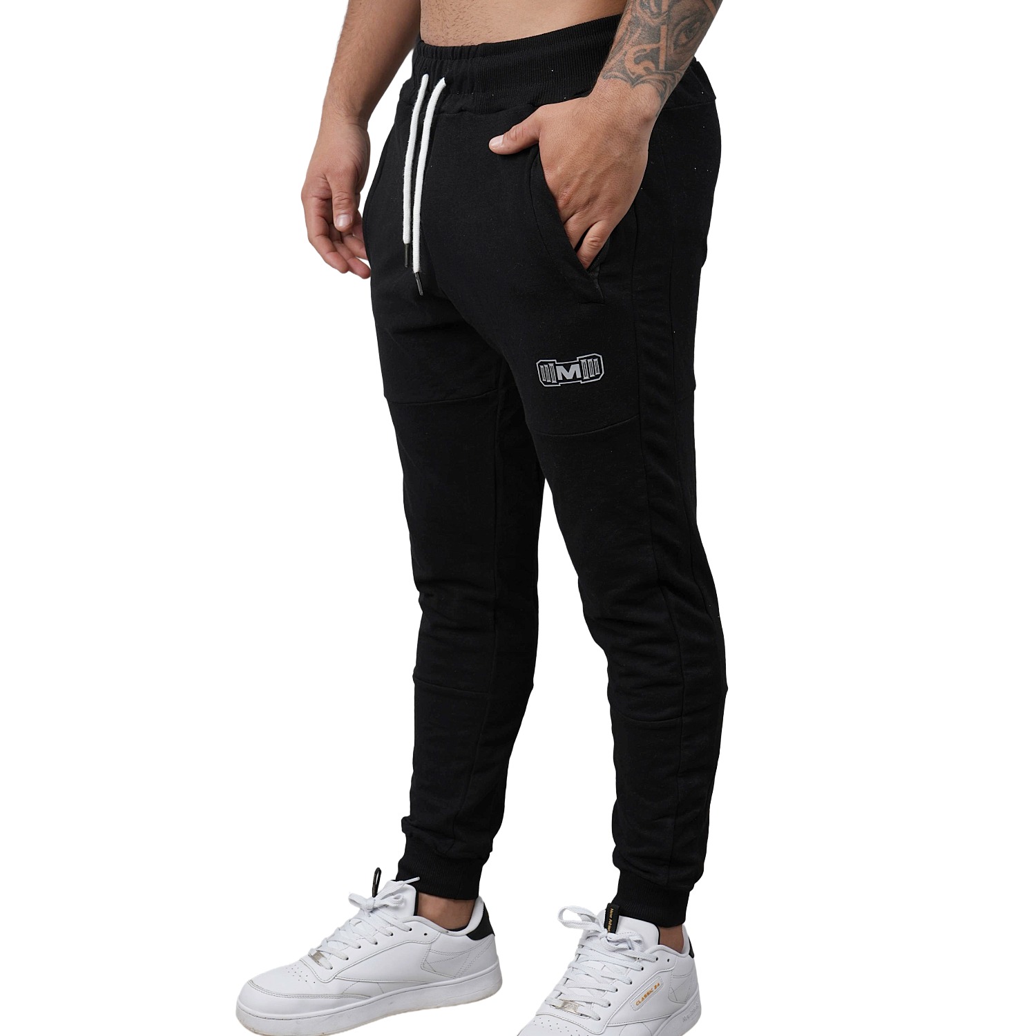 JOGGER DEPORTIVO MUSCLE MUSEUM COLOR NEGRO Y BLANCO BOLSILLOS CON CIERRES PARA HOMBRE - 5